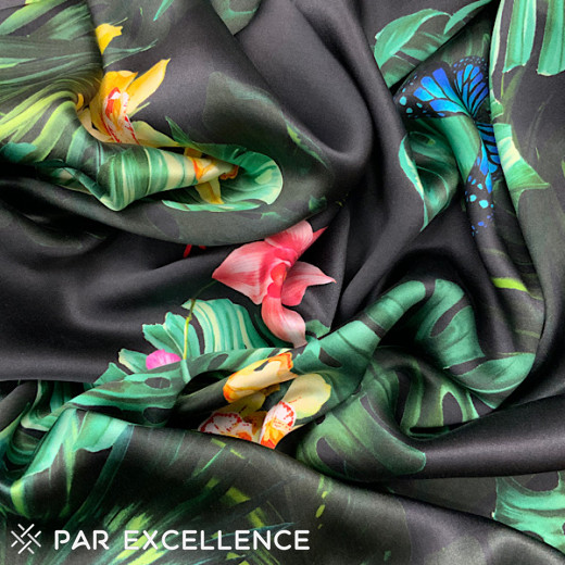 Silk satin with fancy print